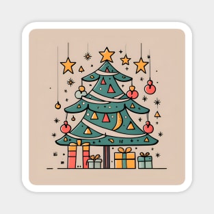 Modern Christmas Tree Minimalistic Drawing Magnet