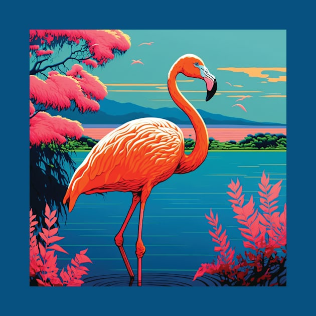 Beautiful flamingo in a mountain lake by Geminiartstudio