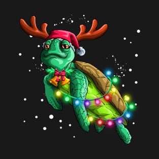 Funny Sea Turtle Christmas Lights Santa Hat Turtle Xmas Gift T-Shirt