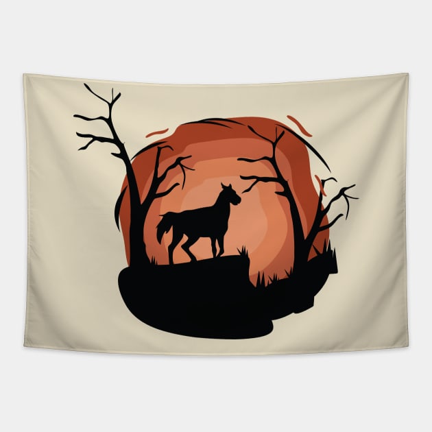 black horse silhouette Tapestry by Mako Design 