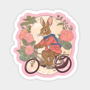Cycling Friend Loves to Cycle in the Flower Field Rabbit Love Magnet