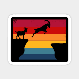 Vintage Retro Sunset Mountain Goats Jump Over Gap Magnet