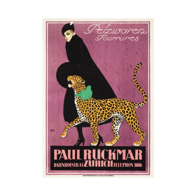 P. Ruckmar and Co Zurich 1910 by Carl Moos Woman Fashion Fur Clothing Advertisement by vintageposters