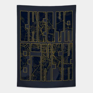 Chelyabinsk, Russia City Map Typography - Gold Art Deco Tapestry