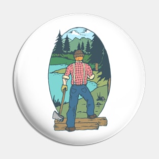 Lumberjack Forest Cartoon Kids Tshirt Pin