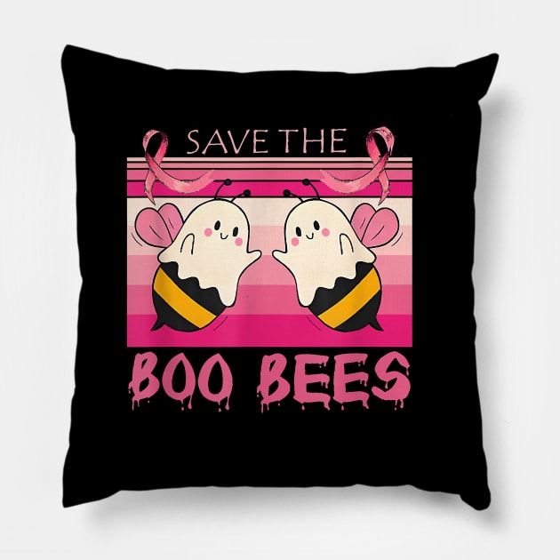 Save The Boo Bees Halloween Funny Breast Cancer Awareness Pillow by everetto