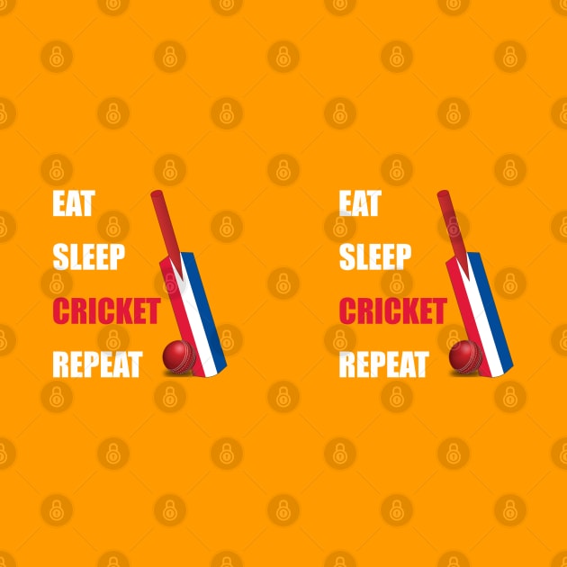 Eat Sleep Cricket Repeat Netherlands Flag Cricket Bat - Dutch Orange by DPattonPD