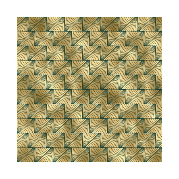 Teal and Gold Vintage Art Deco Lined Diamond Pattern by podartist