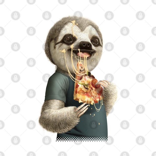 SLOTH EATING PIZZA by ADAMLAWLESS