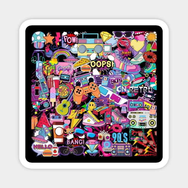 Collage 90s Kid Sticker Collection Wall - 90s Kid - Magnet