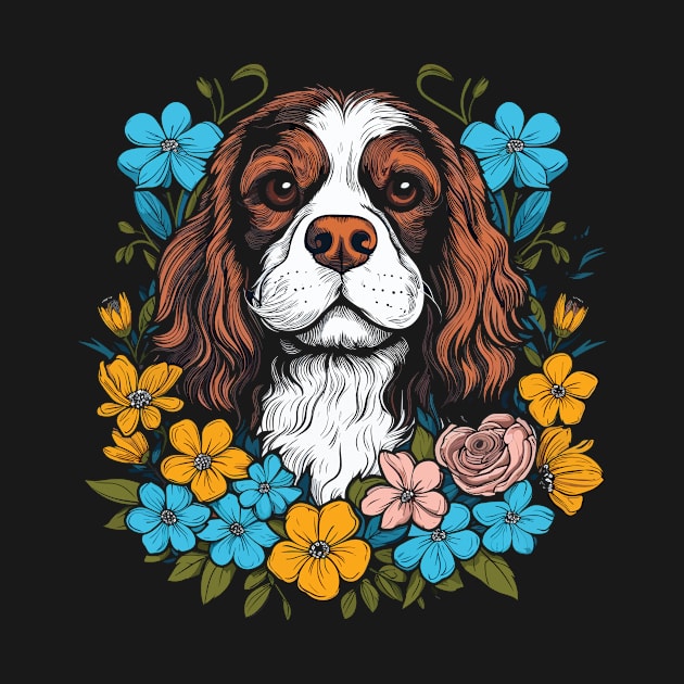 King Charles Spaniel with daisies illustration by gezwaters