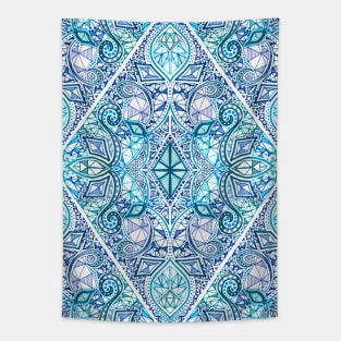 Blue and Teal Diamond Doodle Pattern Tapestry