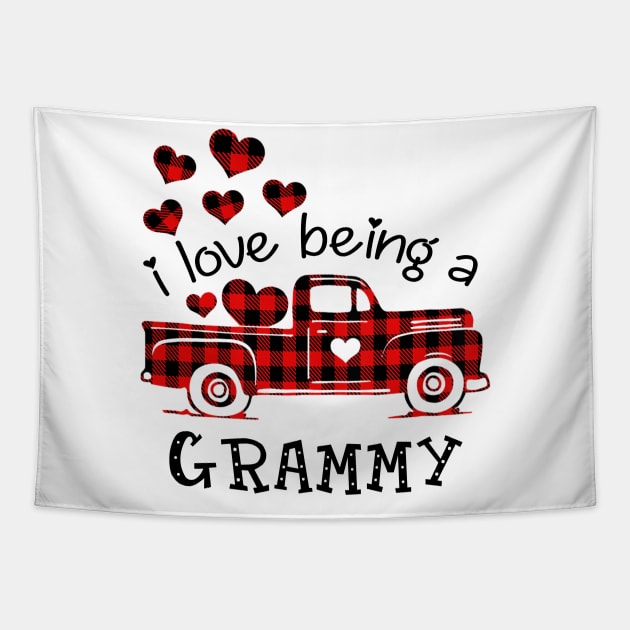 I Love Being Grammy Red Plaid Buffalo Truck Hearts Valentine's Day Shirt Tapestry by Alana Clothing