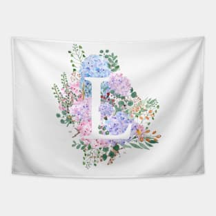 botanical monogram alphabet L hydrangea flowers Tapestry