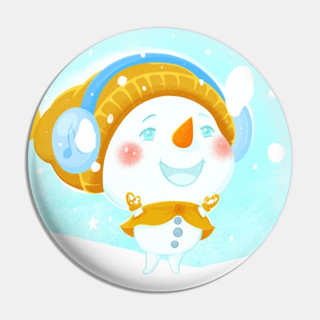 Little Snowman Rejoices in the Snow Pin by lili.magic.art