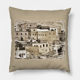 Old egyptian arabic village, Black and white vintage photography Pillow