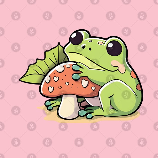 Cute Kawaii Frog with Mushroom by LisaHartjesx