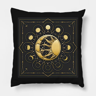 Sun and Crescent Moon with Phases Medieval Astrological Emblem Pillow