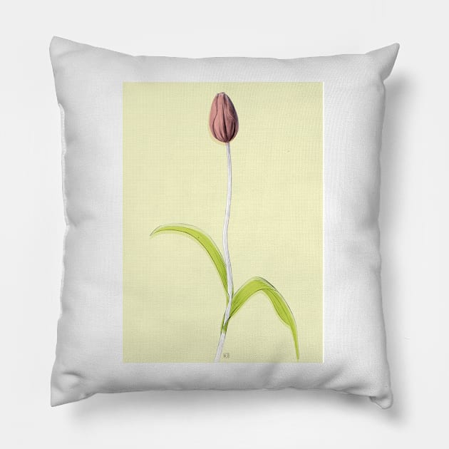 Delicate Tulip Bud with Leaves Pillow by VeraAlmeida