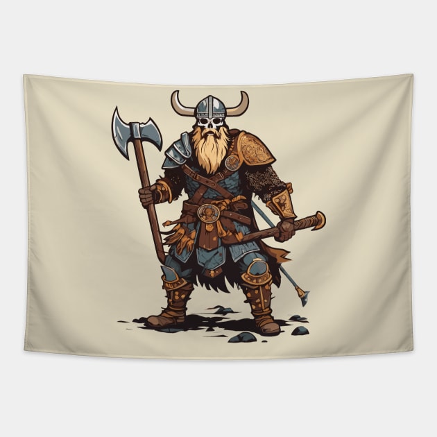 Viking Skeleton Warrior's Heavy Metal Saga Tapestry by Salaar Design Hub