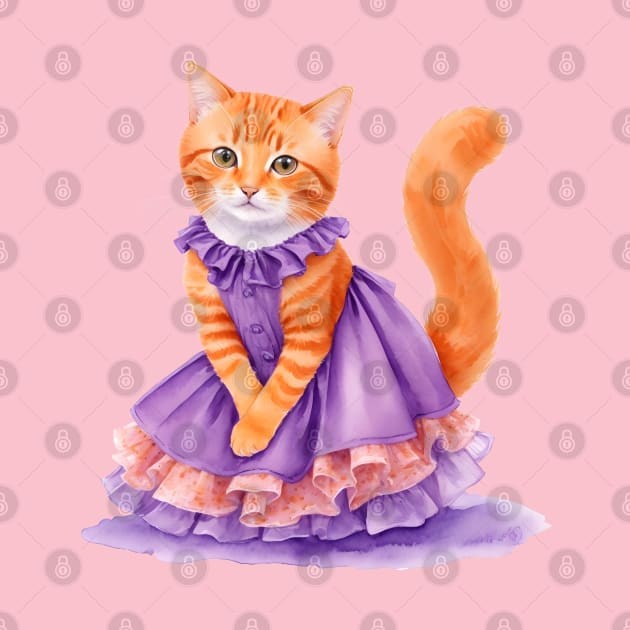 Ginger cat wearing purple dress for Halloween by Luckymoney8888