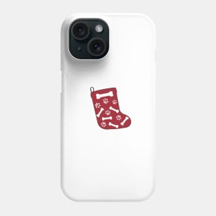 Red Christmas sock with white doodle paw prints and bones Phone Case