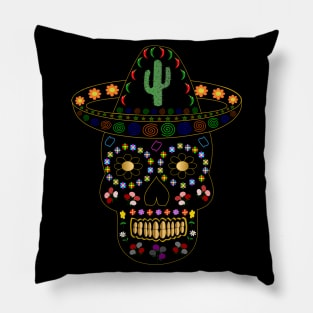 Day of the Dead Mexican Black Skull Pillow