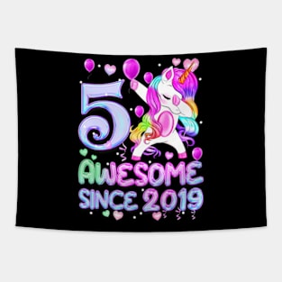 5 Years Old Unicorn Dabbing 5th Birthday Girl Unicorn Tapestry