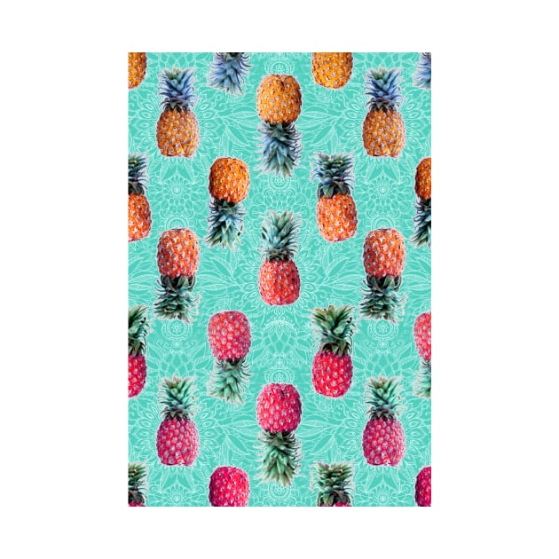 From Pineapple to Pink - tropical doodle pattern on mint by micklyn