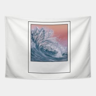 Wave with a Peach Coloured Sky in a frame Tapestry