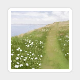 Foged coast and field with flowers Magnet