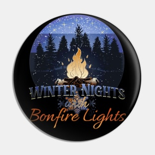 Winter Nights with Bonfire Lights Retro Sunset Pin