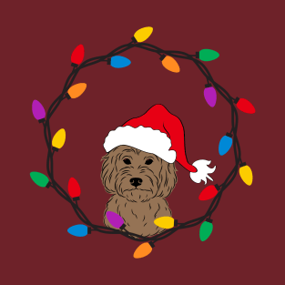 Goldendoodle with Santa Hat and Christmas Lights T-Shirt