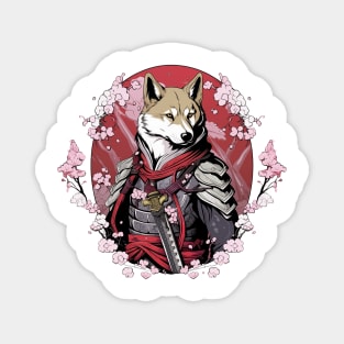 Samurai Dog Among Sakura Tree Magnet