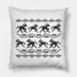 Ukrainian ornament - horses (black print) Pillow