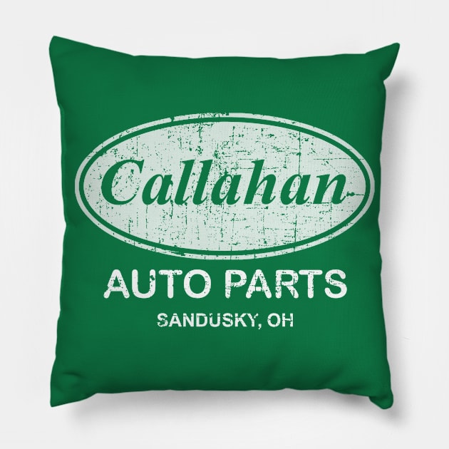 Callahan Auto Parts, distressed Pillow by hauntedjack