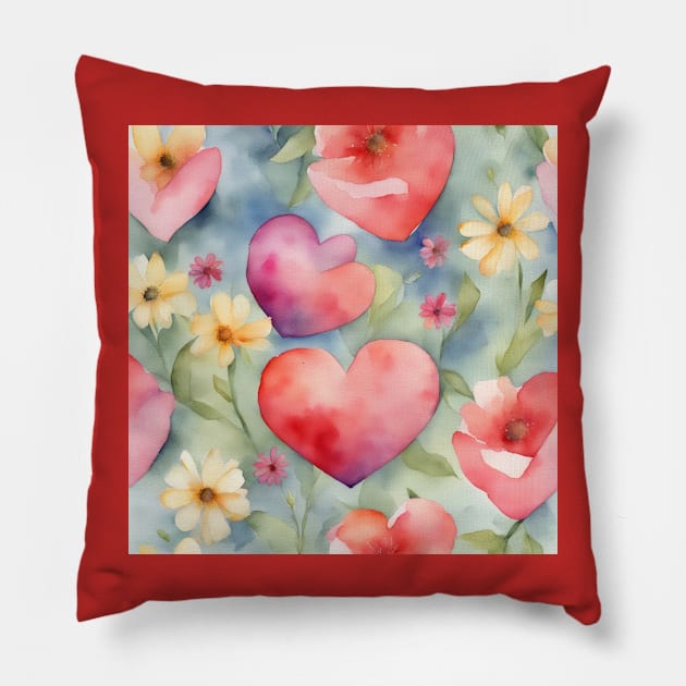 watercolor heart Pillow by poupoune