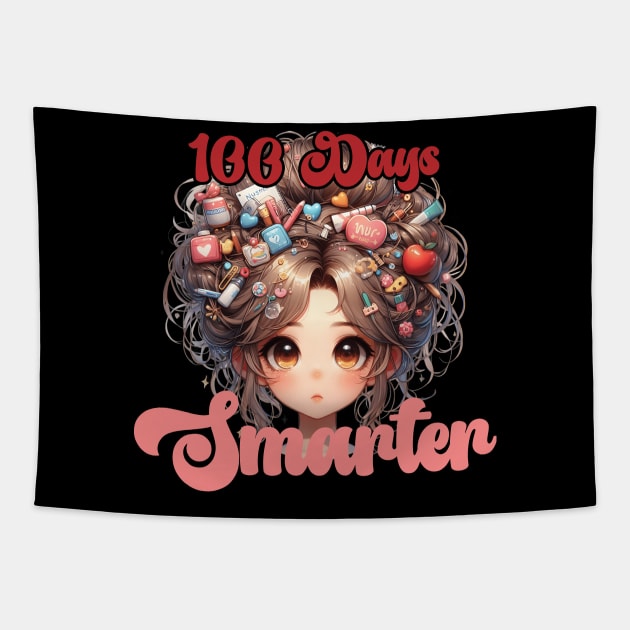 100 Days Smarter Girls Messy Bun Hair nurse Of School Tapestry by click2print