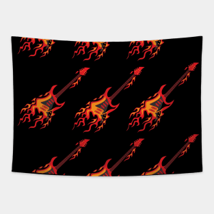 Flying Burning Guitar Illustration Tapestry