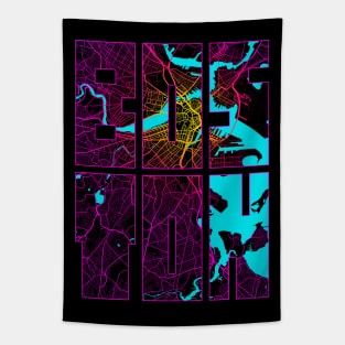 Boston, Massachusetts, USA City Map Typography - Neon Tapestry