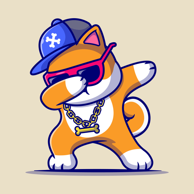 Cool Shiba Inu Dog Dabbing And Wearing Hat And Glasses Cartoon by Catalyst Labs