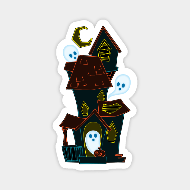 A Spooky Ghost House Magnet by JPenfieldDesigns
