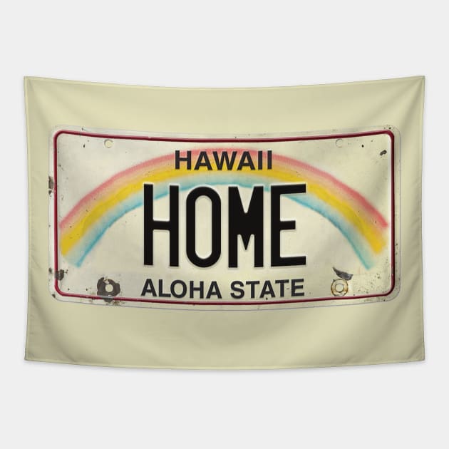 Vintage Hawaii License Plate HOME Tapestry by HaleiwaNorthShoreSign