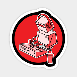 Robot Playing Drum Machine (pocket print size) Magnet