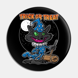 Trick or Treat Cat Clown with Mallet Pin