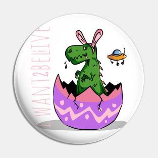 Cute little dinosaur with rabbit ears i want to believe funny joke eat bunny in egg with ufo Pin