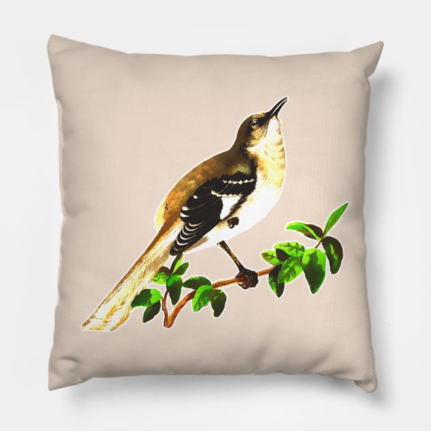 Bird on the green branch Pillow by Marccelus
