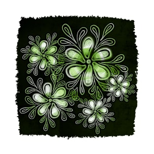 Green floral emblem with jagged edge T-Shirt