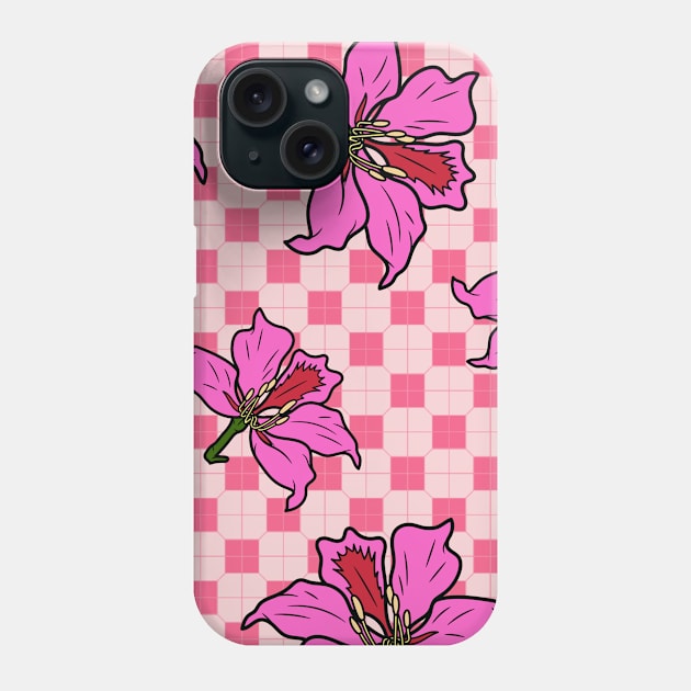 Hong Kong Bauhinia with Baby Pink Tile Floor Pattern - Summer Flower Pattern Phone Case by CRAFTY BITCH