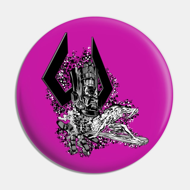 Galactus & Silver Surfer - BW Pin by AlternateRealiTEE